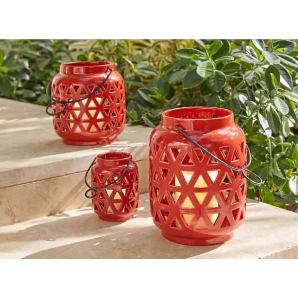 Hampton Bay 6.5 in. Ceramic Outdoor Patio Lantern in Chili Red .