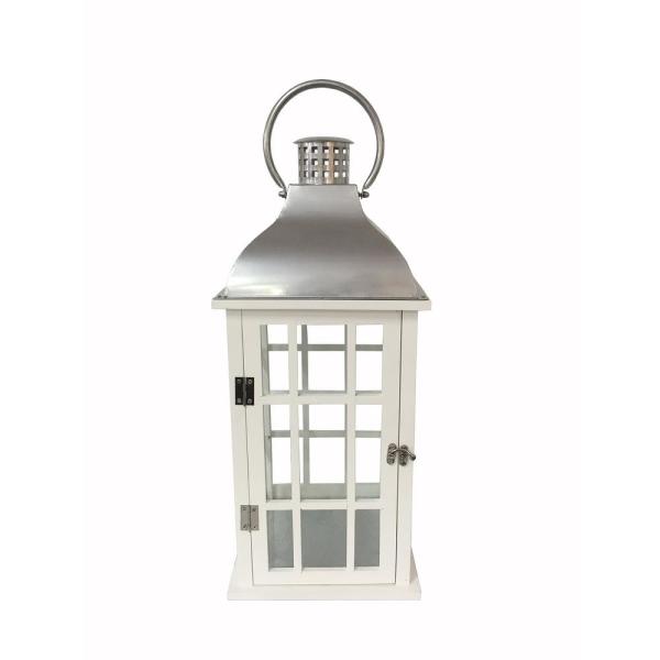 Hampton Bay 22 in. White Wood and Steel Outdoor Patio Lantern .