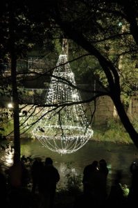 huge chandelier made from rings and lights.... | Outdoor, Outdoor .