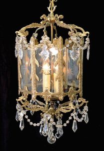 Elegant! 15" x 25" Vintage INDOOR Brass LANTERN ~ CRYSTAL Accents .