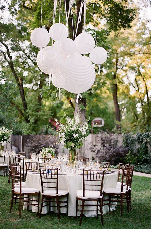 An inexpensive way to decorate outdoors - hang paper lanterns from .