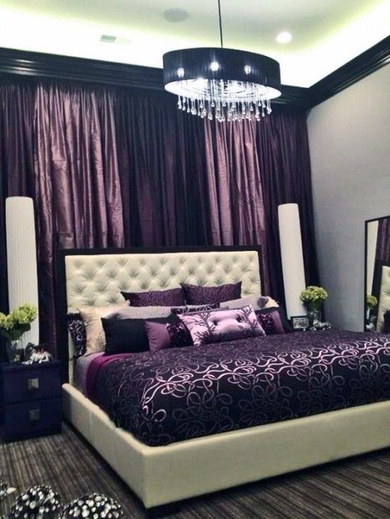 Purple/Black/Tan Bedroom | Moroccan decor bedroom, Purple bedroom .