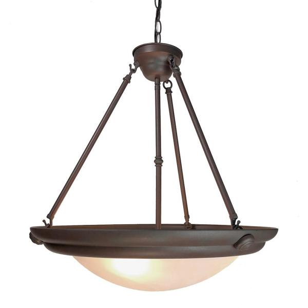 Bel Air Lighting 3-Light Rust Inverted Pendant with Frosted Glass .