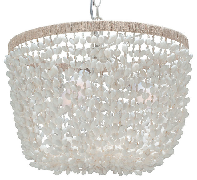Inverted Pendant Lamp, Bubble Seashell, White - Beach Style .