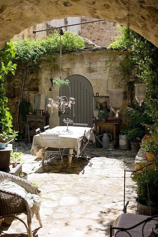 Outdoor dining space -- rustic Italian style | French patio, Patio .