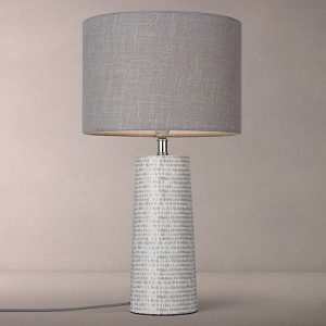 John Lewis Minna Small Ceramic Cylinder Table Lamp, Grey | Table .