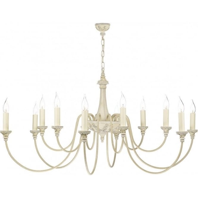 Large British Made Antique Cream Chandelier with 12 Candle Ligh