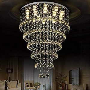 Moooni W31.5"x H47" Modern Large Round Crystal Chandelier Celing .