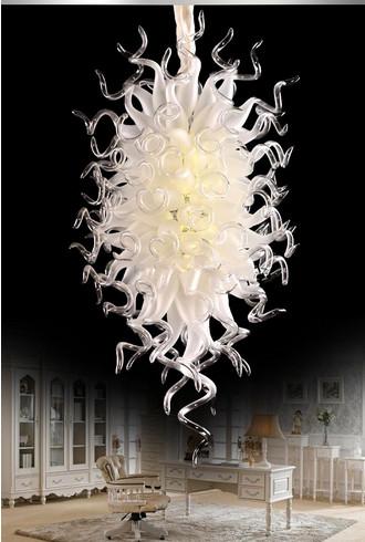 Modern Large Handmade Blown Glass Chandelier Lighting In White LED .