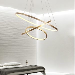 Ultra Modern Gold Finish Small/Large Halo LED Chandelier Brushed .