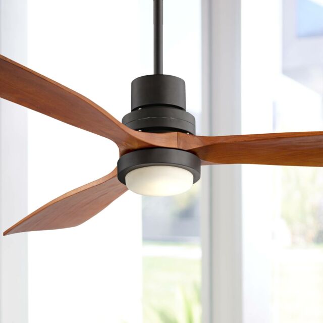 52" Outdoor Ceiling Fan with Light LED Solid Wood Large Oiled .