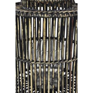 Litton Lane Large Cylindrical Black Rattan Rustic Lantern,Candle .