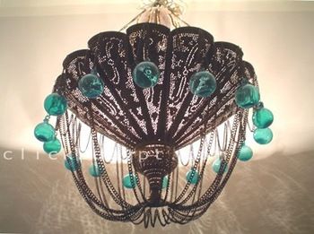 Antique Style Large Chandelier W/Turquoise Glass Balls, View .