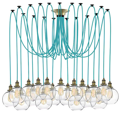 Large Turquoise Shade Spider Chandelier - Industrial - Chandeliers .