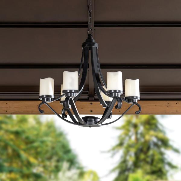 Sunjoy Oasis Collection Black Plastic Outdoor Chandelier with 6 .