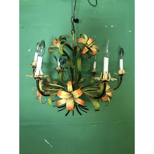Vintage Italian Hand Painted Tiger Lily Tole Chandelier | Chairi