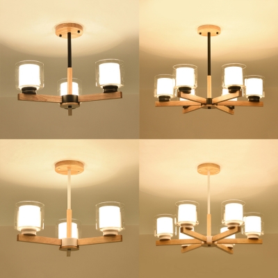 Simple Style Cylinder Chandelier Wood 3/6 Lights Black/White .