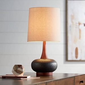 Andi Mid Century Modern Table Lamp Hammered Bronze Ceramic Wood .