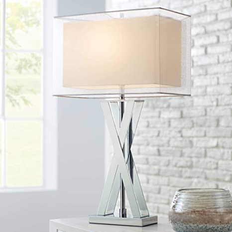 Proxima Modern Table Lamp Chrome Metal X-Shaped Base Rectangular .