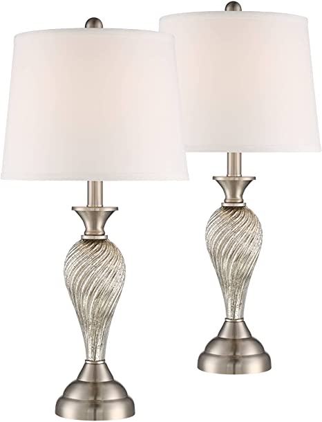 Arden Traditional Table Lamps Set of 2 Mercury Glass Twist White .