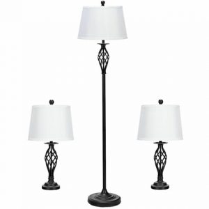 3-Piece Lamp Set 2 Table Lamps 1 Floor Lamp Fabric Shades for .