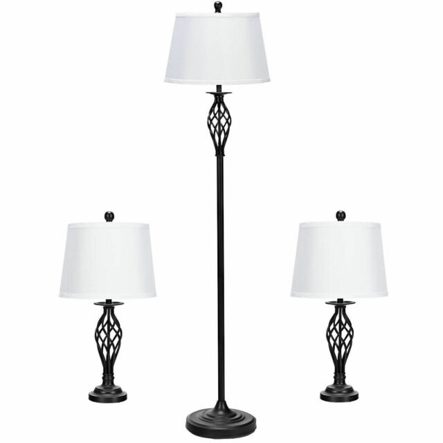 3-Piece Lamp Set 2 Table Lamps 1 Floor Lamp Fabric Shades for .