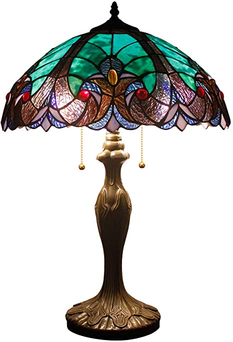 Tiffany Style Lamps Stained Glass Table Lamp 24 Inch Tall Green .