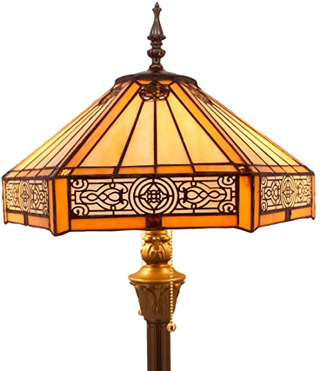 Tiffany Floor Lamp Yellow Hexagon Stained Glass Lampshade Mission .
