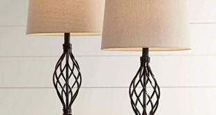 Annie Traditional Table Lamps Set of 2 Bronze Iron Scroll Tapered .