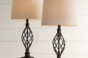 Annie Traditional Table Lamps Set of 2 Bronze Iron Scroll Tapered .