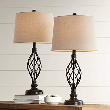 Annie Traditional Table Lamps Set of 2 Bronze Iron Scroll Tapered .