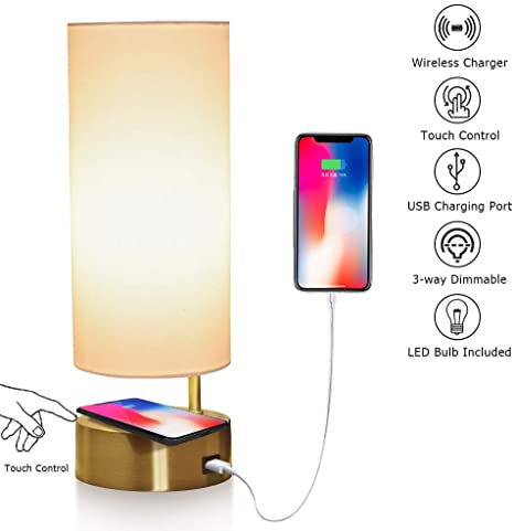 Touch Table Lamp with Wireless Charger and USB Port, 3-Way .