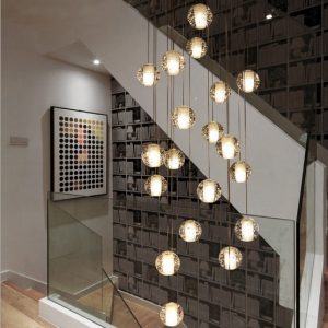 Nordic complex spiral staircase chandelier long chandelier villa .