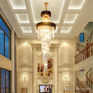 Modern Luxury Large Gold Pendant Spiral Crystal Chandelier .