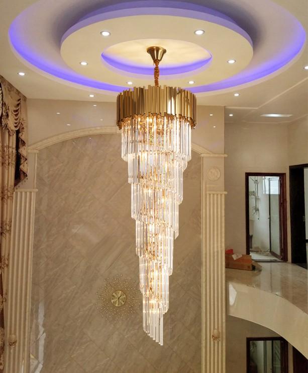 Luxury Modern Long Gold Crystal Light Chandelier Pendant Lighting .