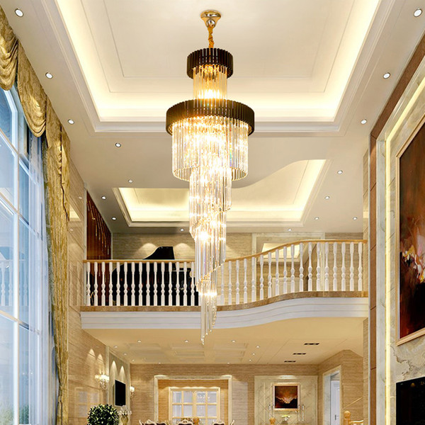 Modern Luxury Large Gold Pendant Spiral Crystal Chandelier .