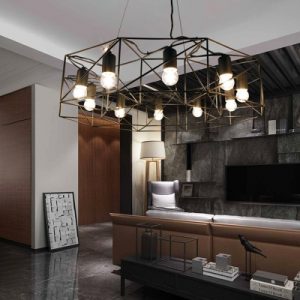 Contemporary Geometric Chandelier Light Iron 10-Light Large .