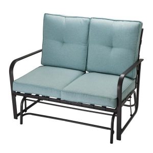 Glitzhome 2-Person Metal Outdoor Patio Loveseat Glider Chair with .