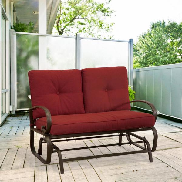 Crawford & Burke Leonard 2 Person Outdoor Loveseat Glider with Red .