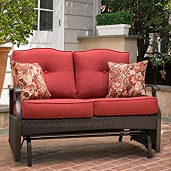 Amazon.com : Outdoor Loveseat Glider Bench with 2 Cushions and 2 .