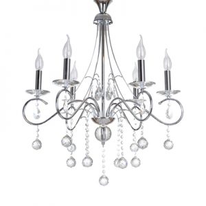 Silver 6 Heads Hanging Light Traditional Metal Candle Chandelier .