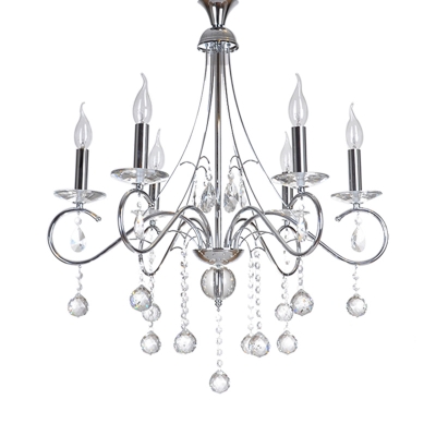 Silver 6 Heads Hanging Light Traditional Metal Candle Chandelier .