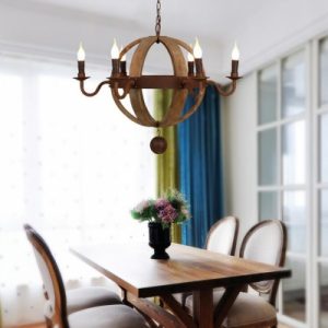 American Rustic Pendant Light 6/8 Lights Wooden Ball and Metal .