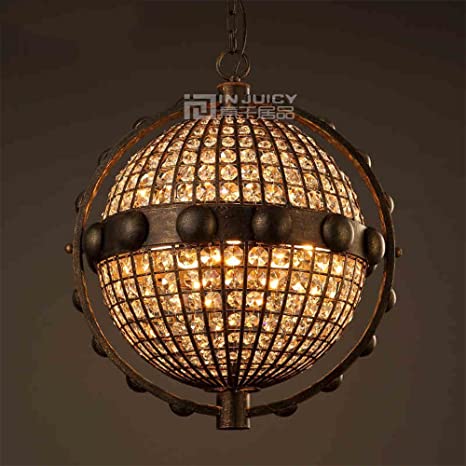 Injuicy Lighting Loft Retro Industrial Globe K9 Crystal Metal Ball .