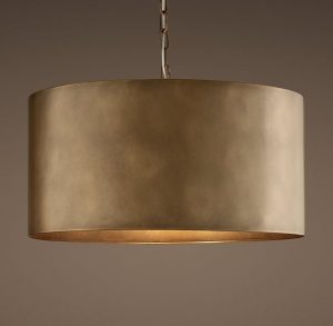 ANTIQUED METAL LARGE DRUM PENDANT - VINTAGE BRASS $525 .