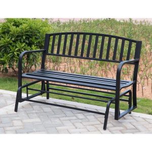 Gardenised 50 in. Black 2-Person Metal Patio Garden Park Yard .