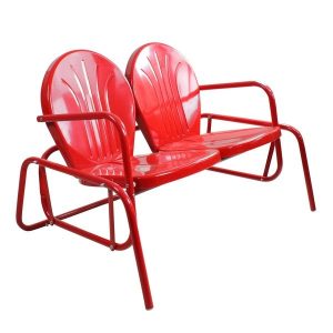 Shop Vibrant Red Retro Metal Tulip Outdoor Double Glider .