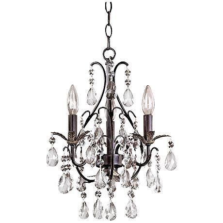 Castlewood Walnut and Crystal 3-Light Small Mini Chandelier .
