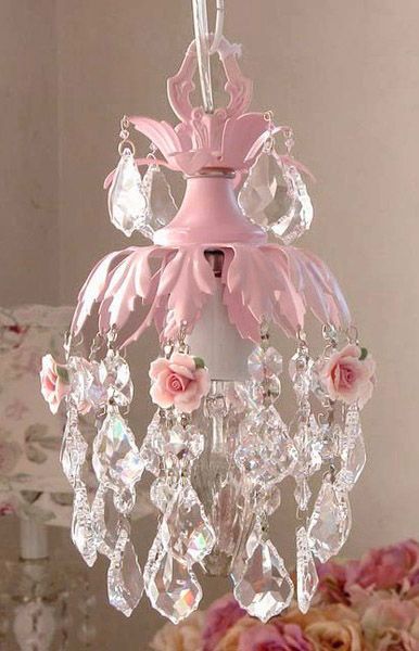 Dreamy pink mini chandelier with roses precious for nursery or .