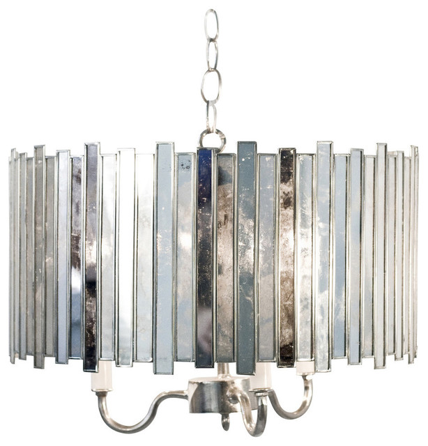Antique-Style Mirror Facet Chandelier With 3 Lights - Transitional .